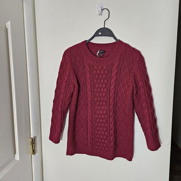 TALBOTS Sweater PS Cable Knit Cotton Wool Blend Long Sleeve Pullover Maroon - Picture 1 of 8